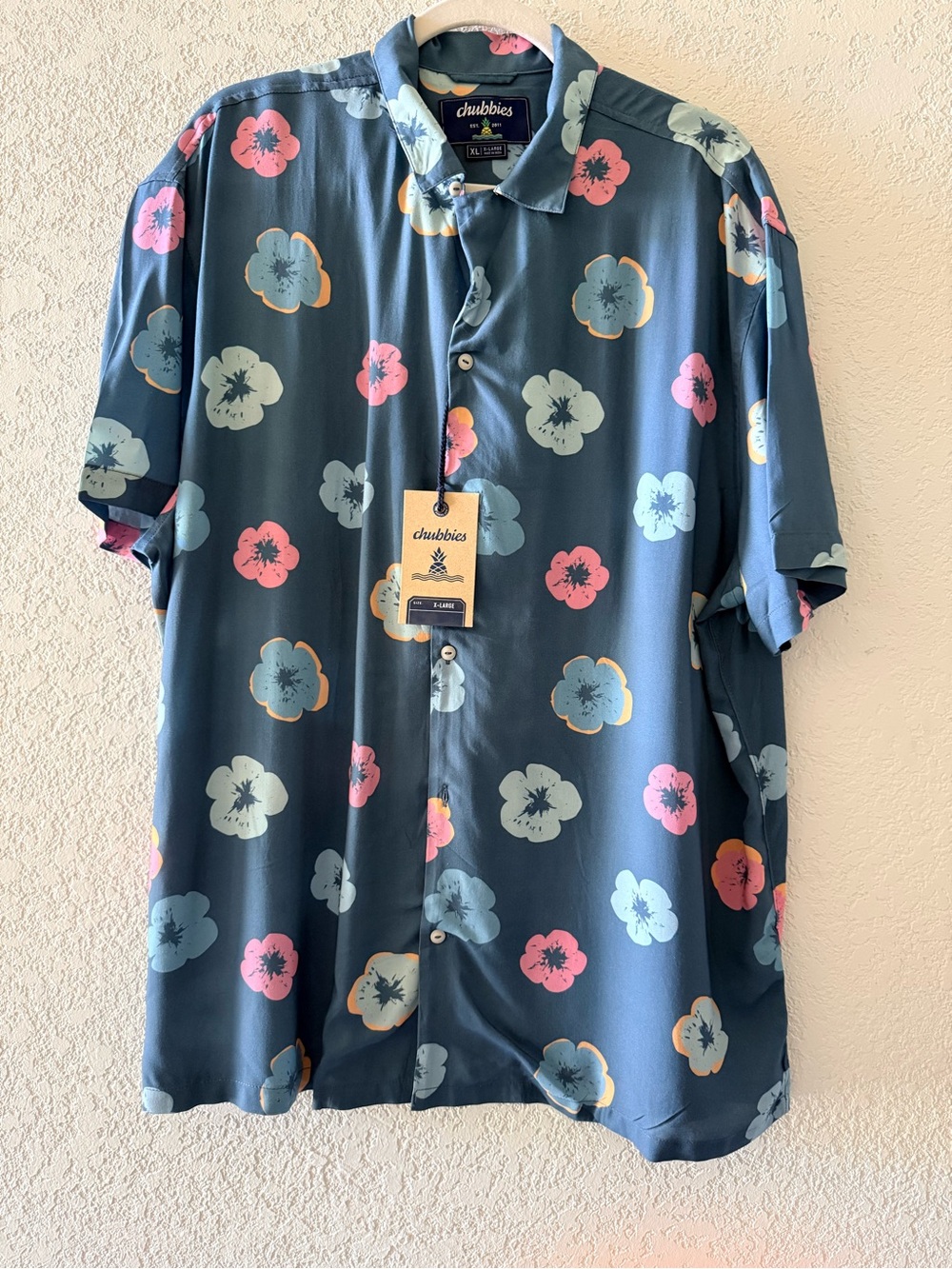 CHUBBIES The Perennial Rayon Sunday Shirt Mens Blue Floral Casual Vacation Sz XL